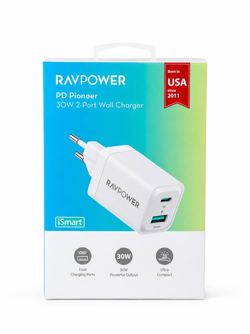 شارژر دیواری ۳۰ وات راوپاور ۲ پورت PC170