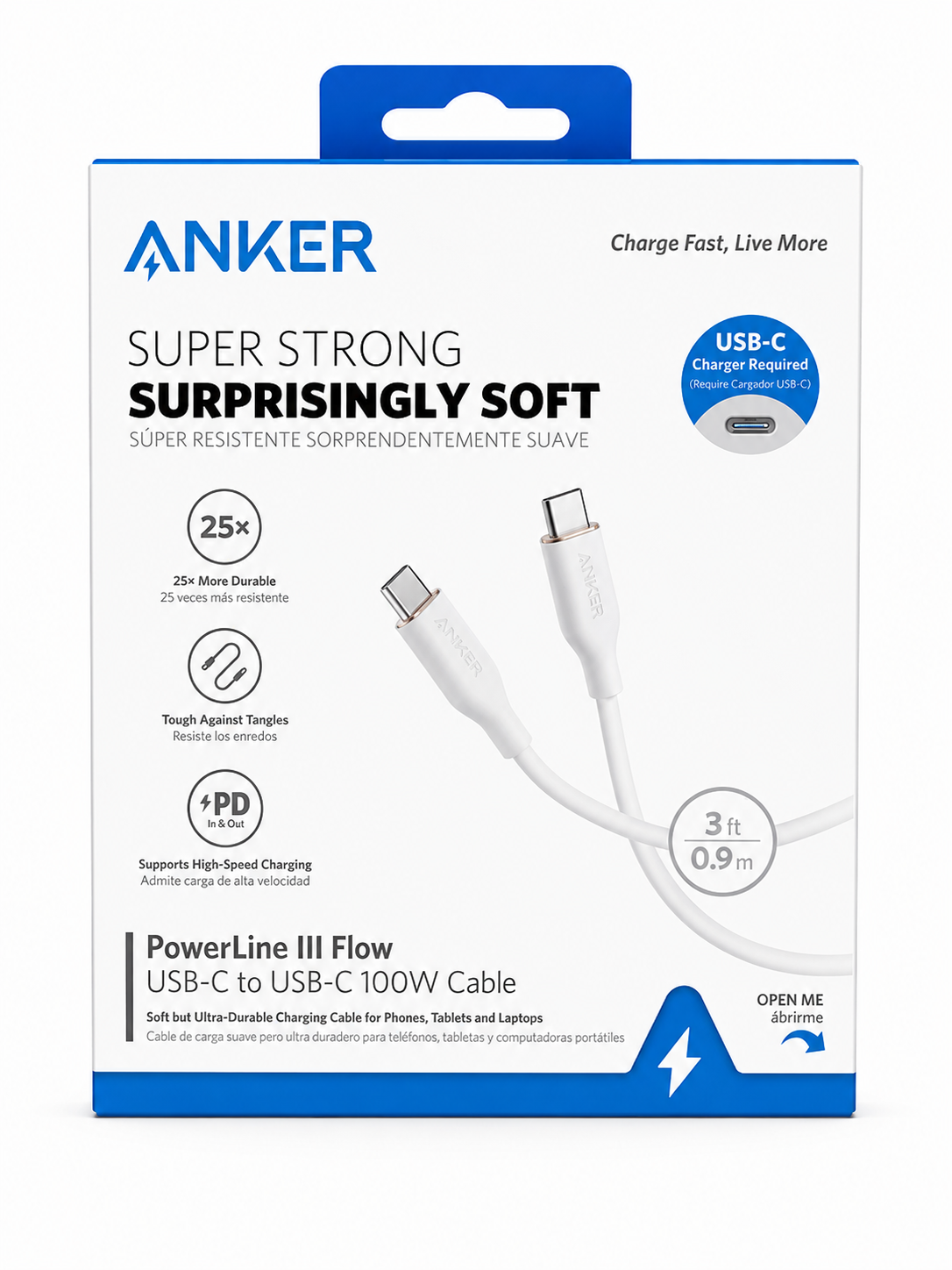 کابل Anker PowerLine III Flow USB-C به USB-C توان 100 وات 0.9 متر